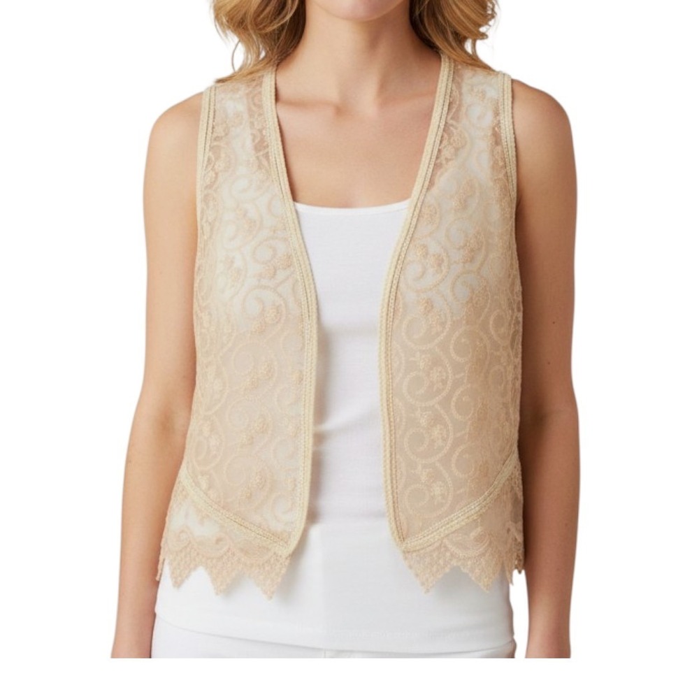 NWT CHICO'S Charlotte Lace Vest Tank Top 30 UNFORGETTABLE YEARS Embroidered L/XL